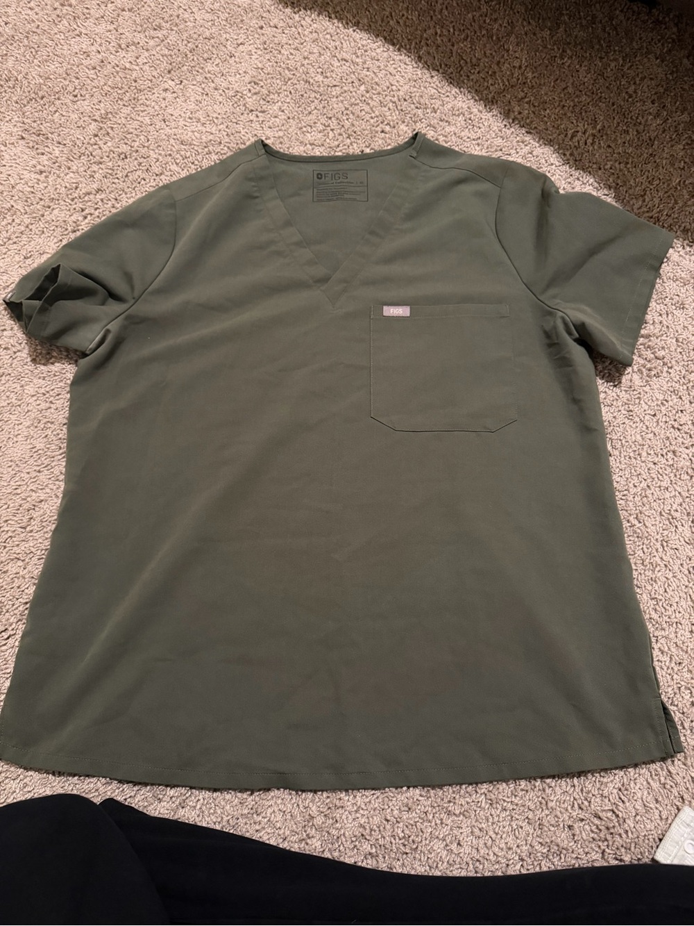 Figs Olive Green V-Neck Scrub Top